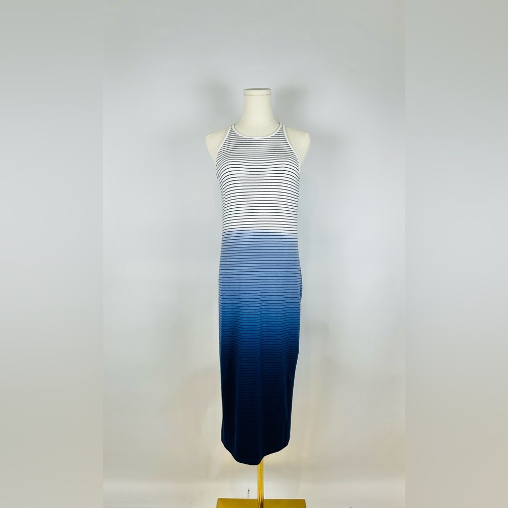 Athleta Sun Kissed Striped Midi Dress, Ombré, White/Blue/Stripe, Size Small